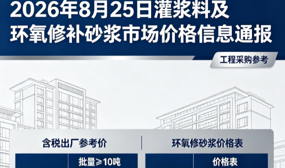 大东2026年8月25日灌浆料及环氧修补砂浆市场价格信息通报